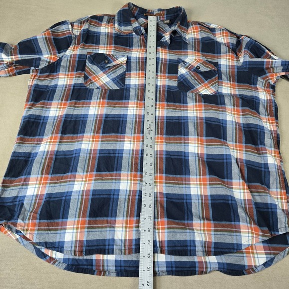Timberland Mens XXL‎ Flannel Plaid Long Sleeve Shirt Blue Orange Casual Pocket - Picture 5 of 8